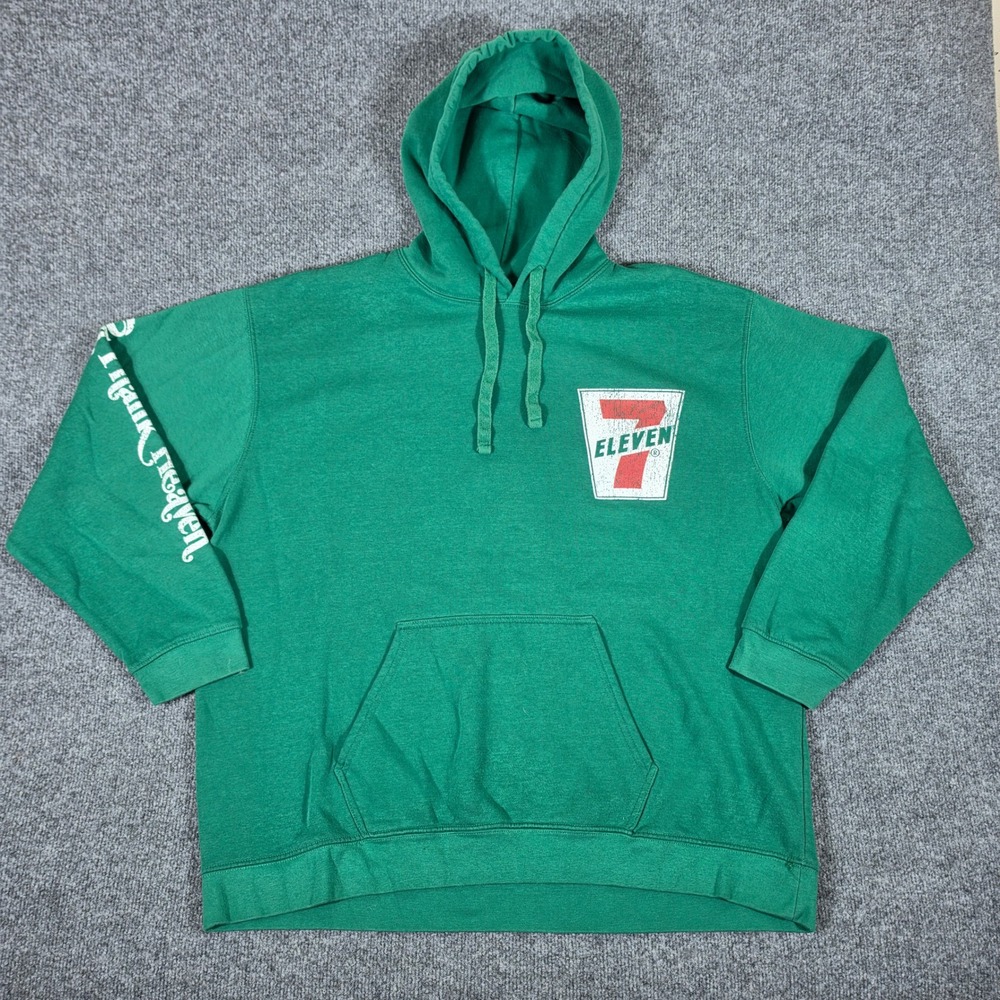 7-Eleven Mens Green Thank Heaven Graphic Pullover Hoodie Sweatshirt 2XL Logo
